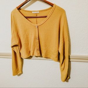 Mustard Long Sleeve Waffle Crop Top